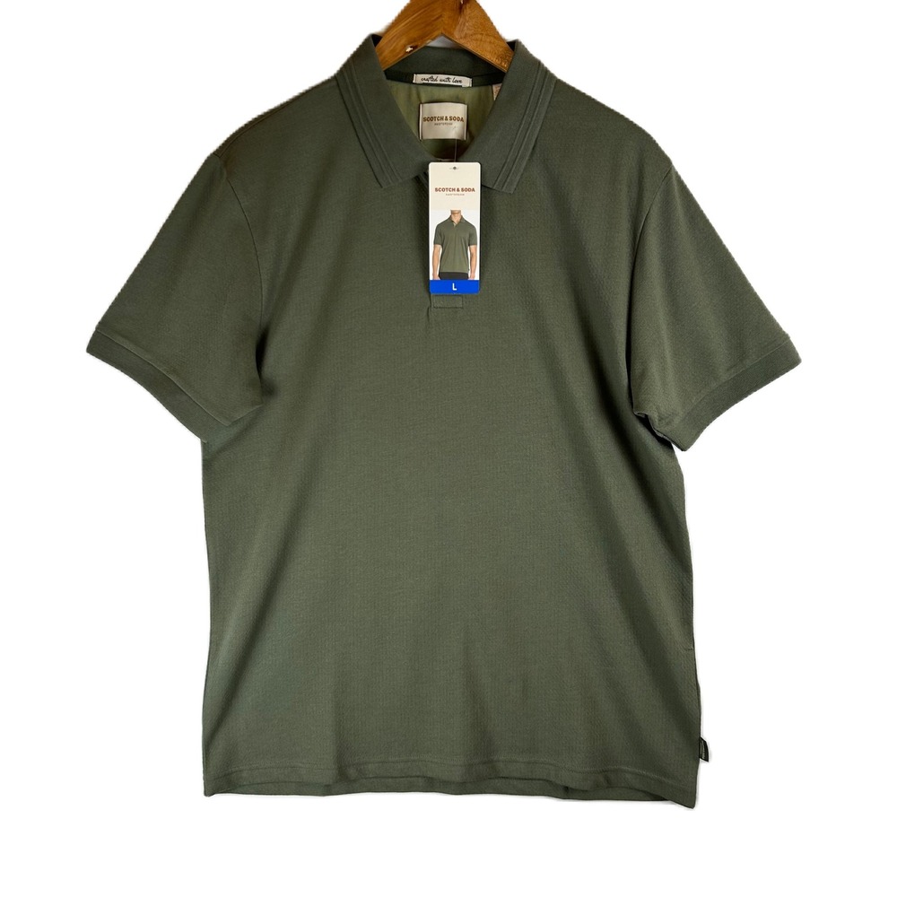 Scotch & Soda Mens Short Sleeve Textured Polo Shirt Green Large New